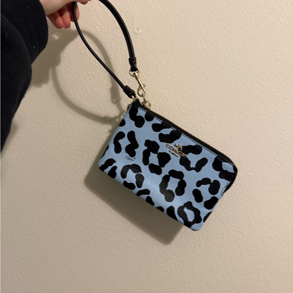 Coach Blue Leopard Print Wristlet